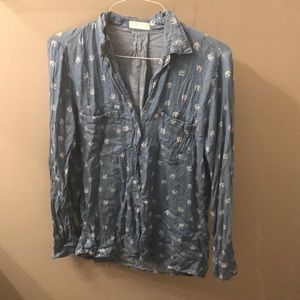 Jean button down with birds size medium